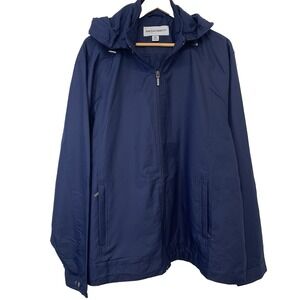 Port Authority Lightweight Full Zip Jacket Woman 3X Hood Navy Blue Pockets New